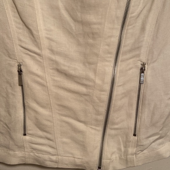 Calvin Klein White Linen Moto Zip Jacket - Picture 2 of 8
